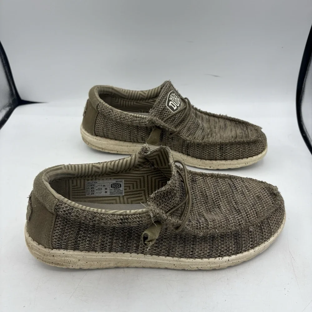 Hey Dude Shoes Mens Size 10 Wally Sox Brown Tan Knit‎ Casual Loafers